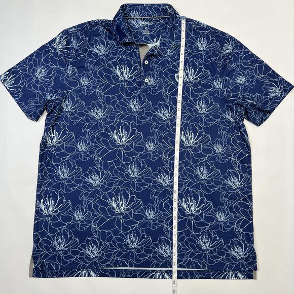 Johnnie-O Polo Shirt Mens XL Blue Floral Print Performance Stretch Golf Casual - Picture 6 of 10
